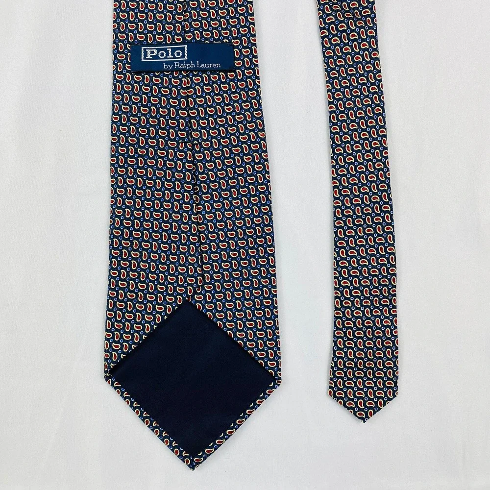 Polo Ralph Lauren Blue Red Paisley Pure Silk Mens Tie 3.75 Inch Width Mint